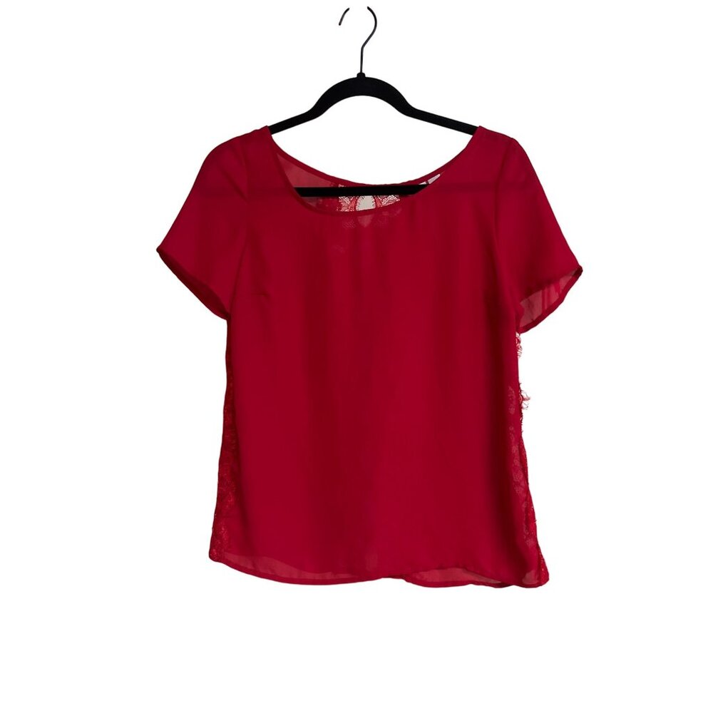 LC Lauren Conrad Small Red Lace Back Blouse